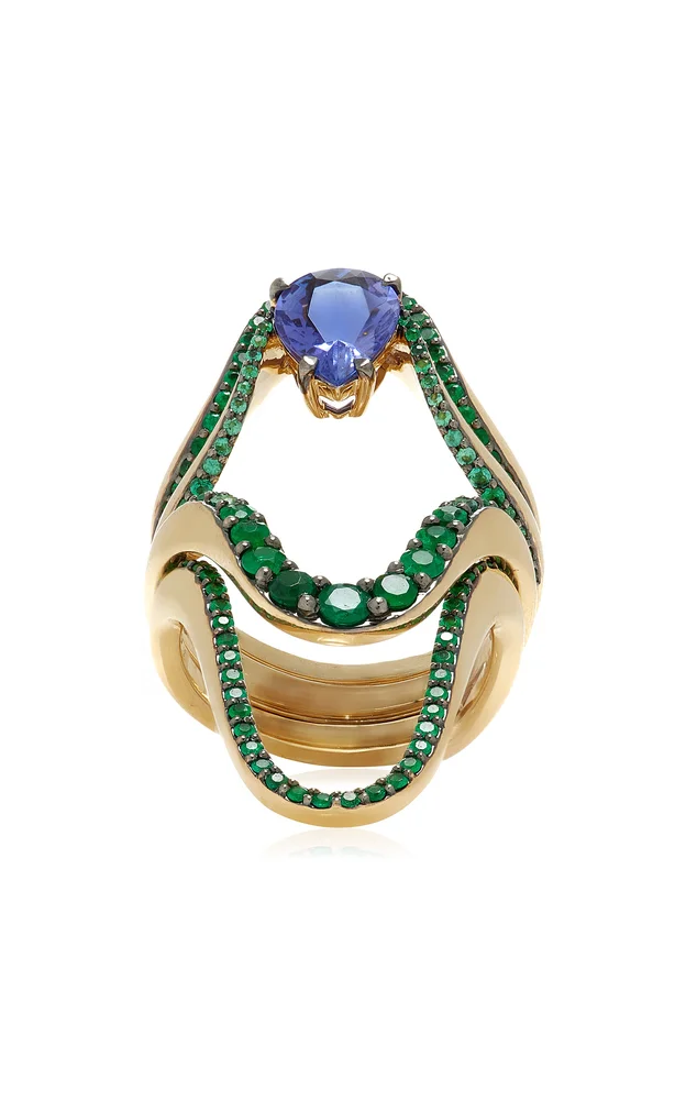 Carly's 18K Rose Gold Tanzanite and Emerald Ring
