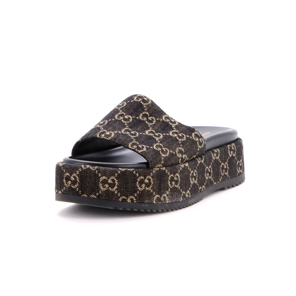Pre-Owned Angelina Platform Slide Sandals GG Denim