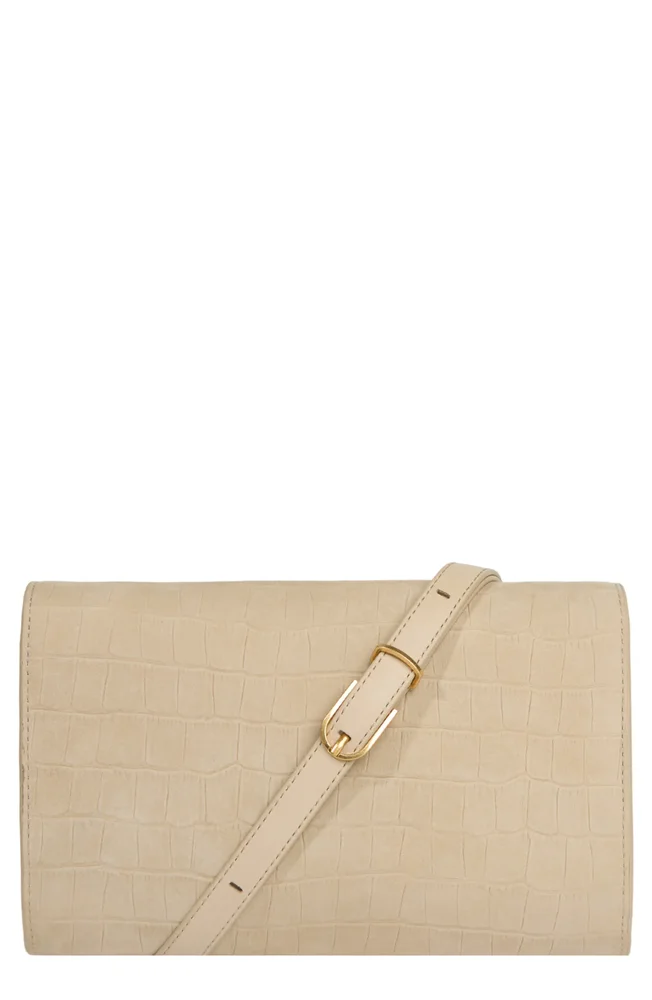 Croc Embossed Nubuck Leather Wallet on a Strap