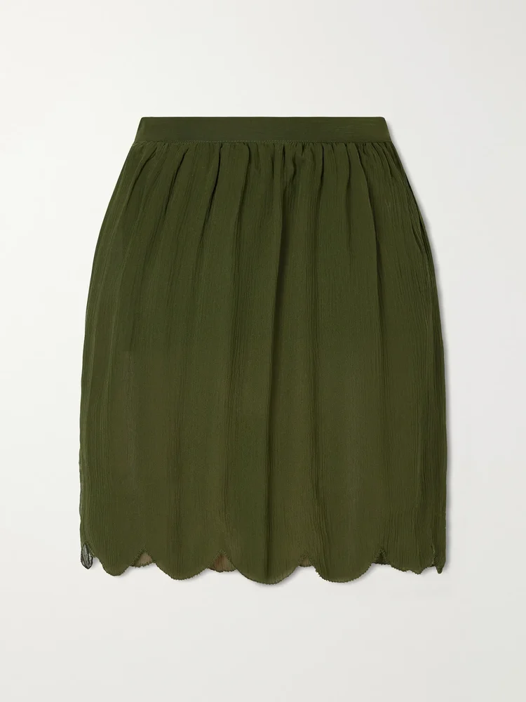 Mab scalloped gathered silk-crepon mini skirt