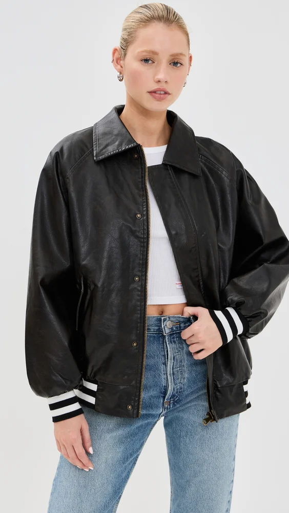 Hailey Faux Leather Bomber Jacket
