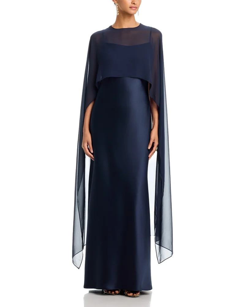 Long Satin Dress with Chiffon Overlay - Exclusive