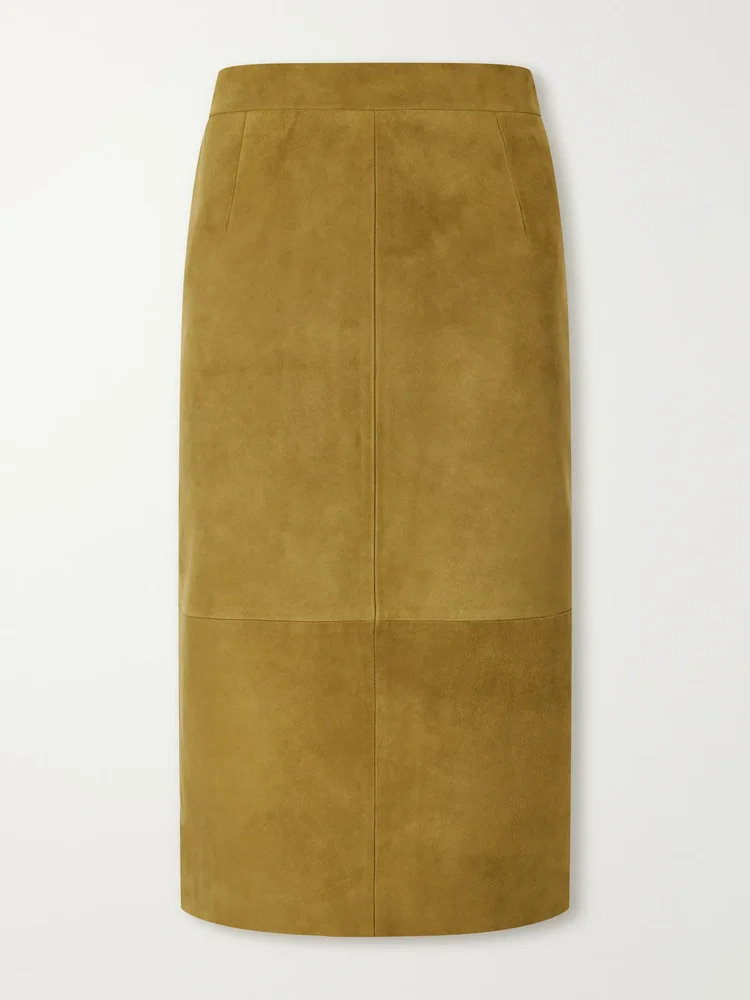 Hank paneled suede knee-length skirt