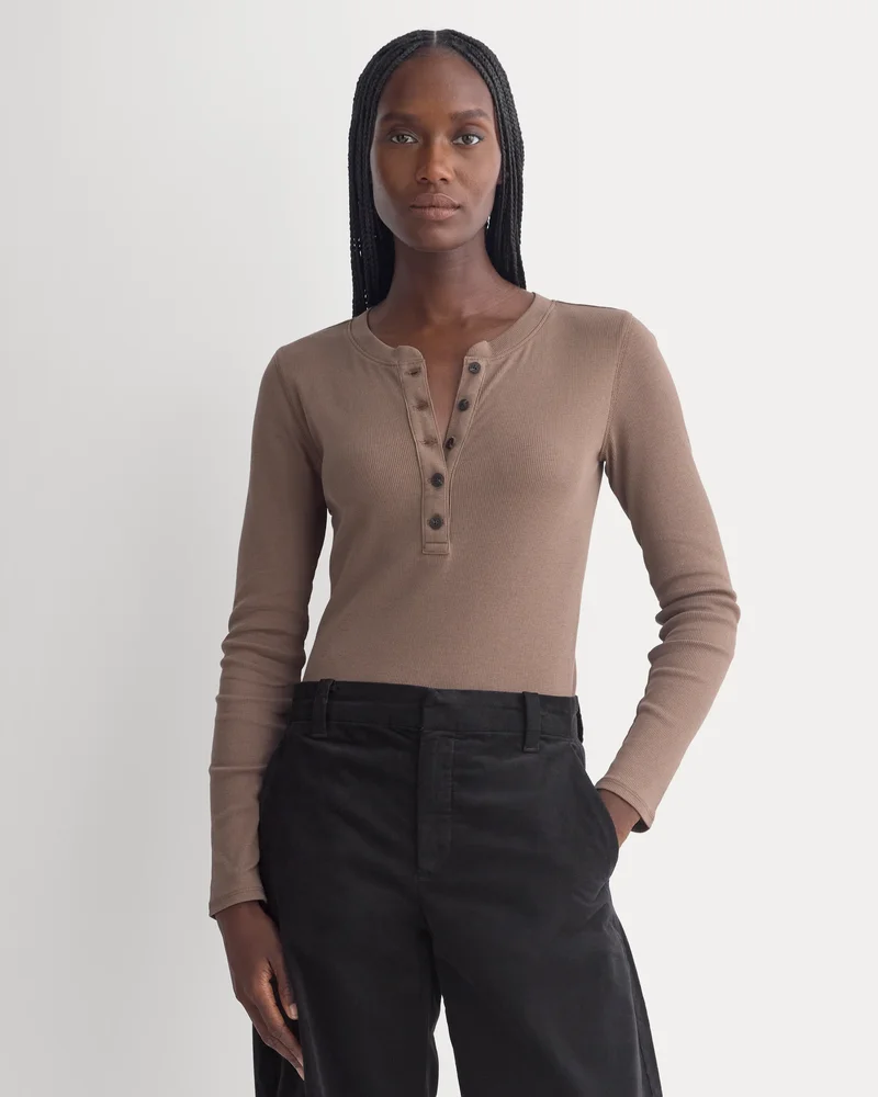 The Luxe Rib Henley | Deep Taupe