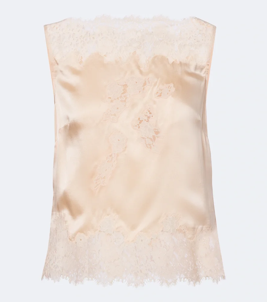 Viviane lace-trimmed silk satin top
