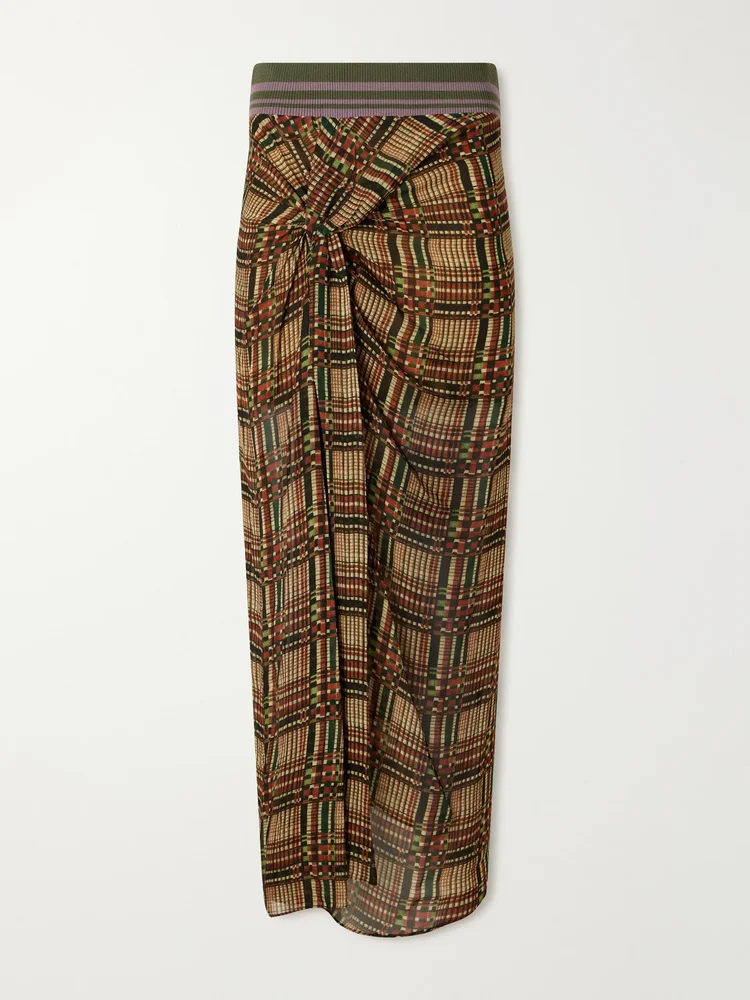 suma checked georgette midi skirt