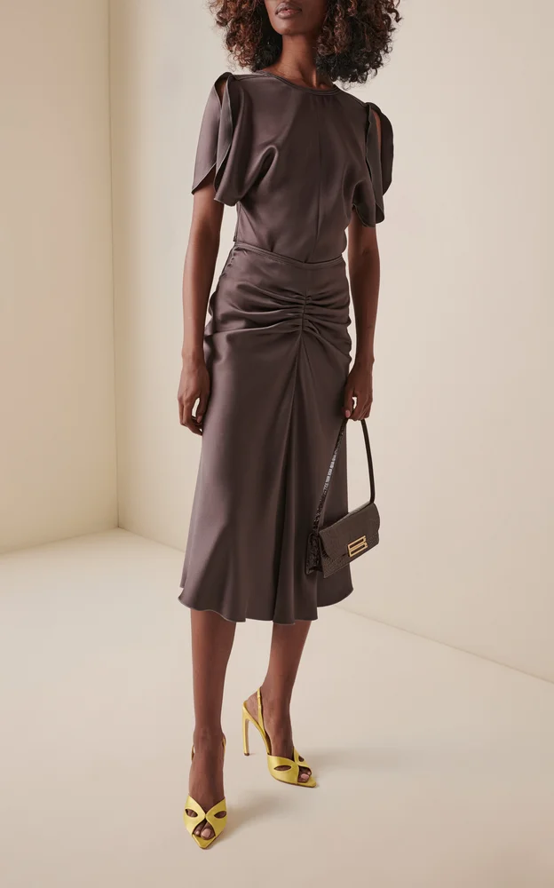 Bela Gathered Satin Midi Skirt