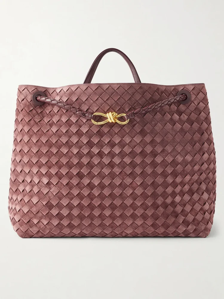 Andiamo large Intrecciato leather-trimmed suede tote