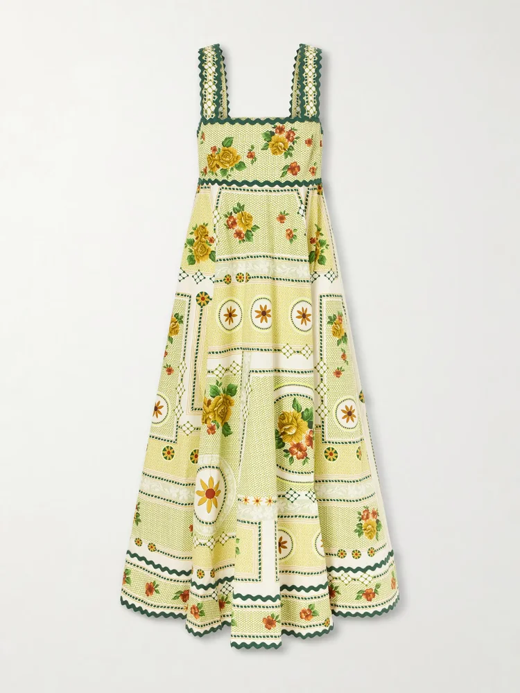 Dixie pleated floral-print cotton-poplin midi dress