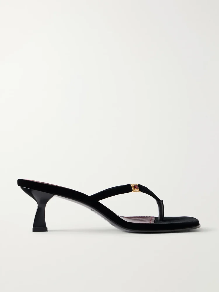 Dona Ruby 50 crystal-embellished velvet thong sandals