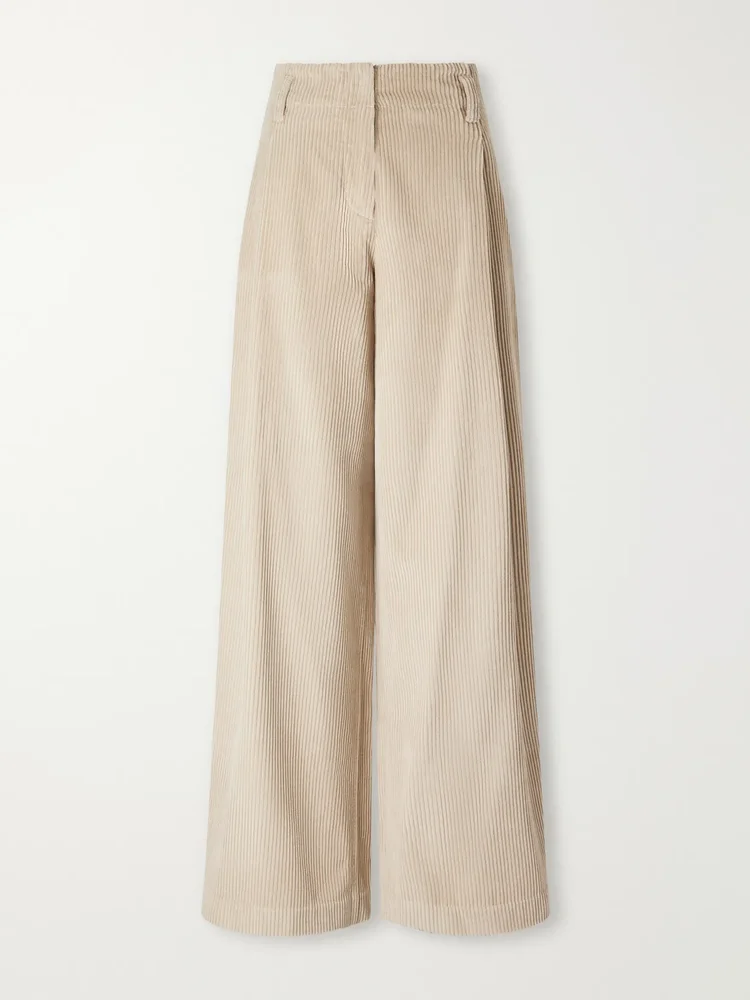 Cotton-corduroy high-rise wide-leg pants