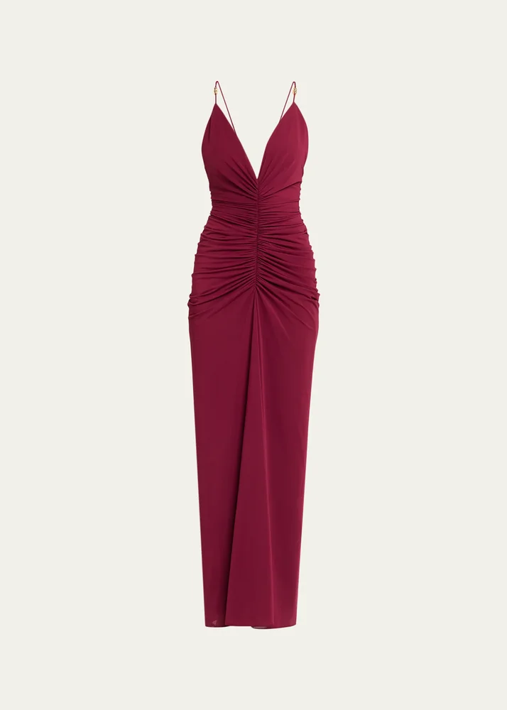 Anya Ruched Tissue Jersey Column Gown