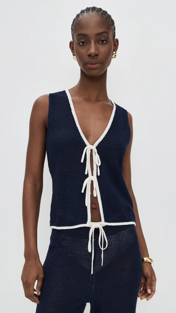 Linen Knit Tie Front Tank