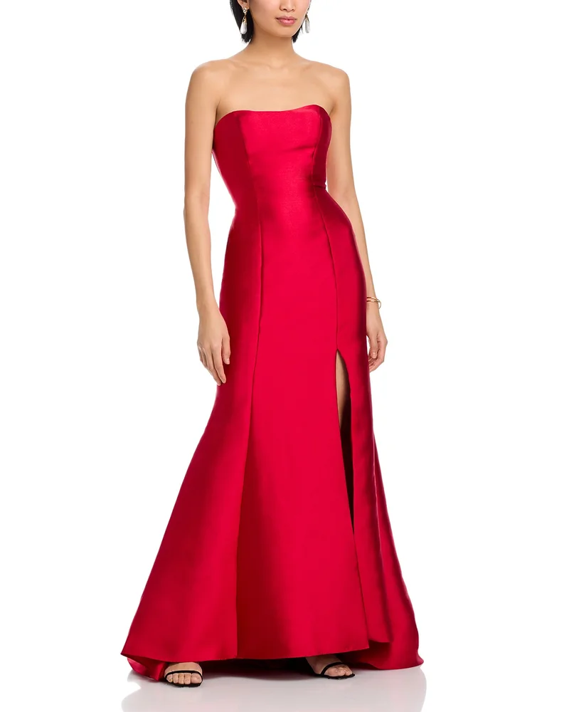 Mikado Lace Up Back Strapless Gown - Exclusive