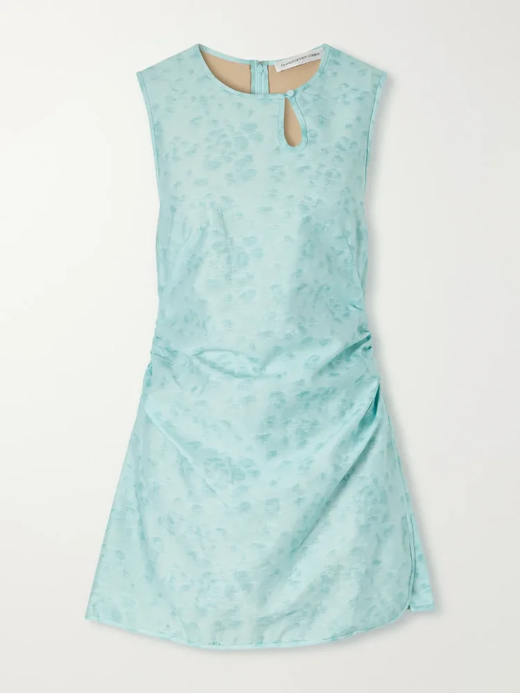Light Leak ruched jacquard mini dress