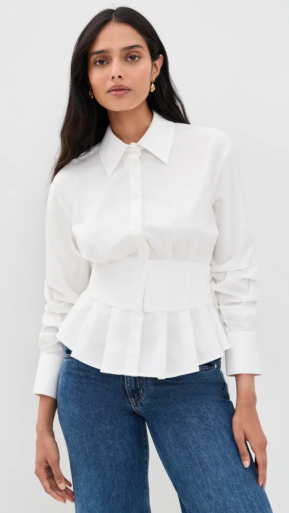 Edie Gathered Corset Button Down Top