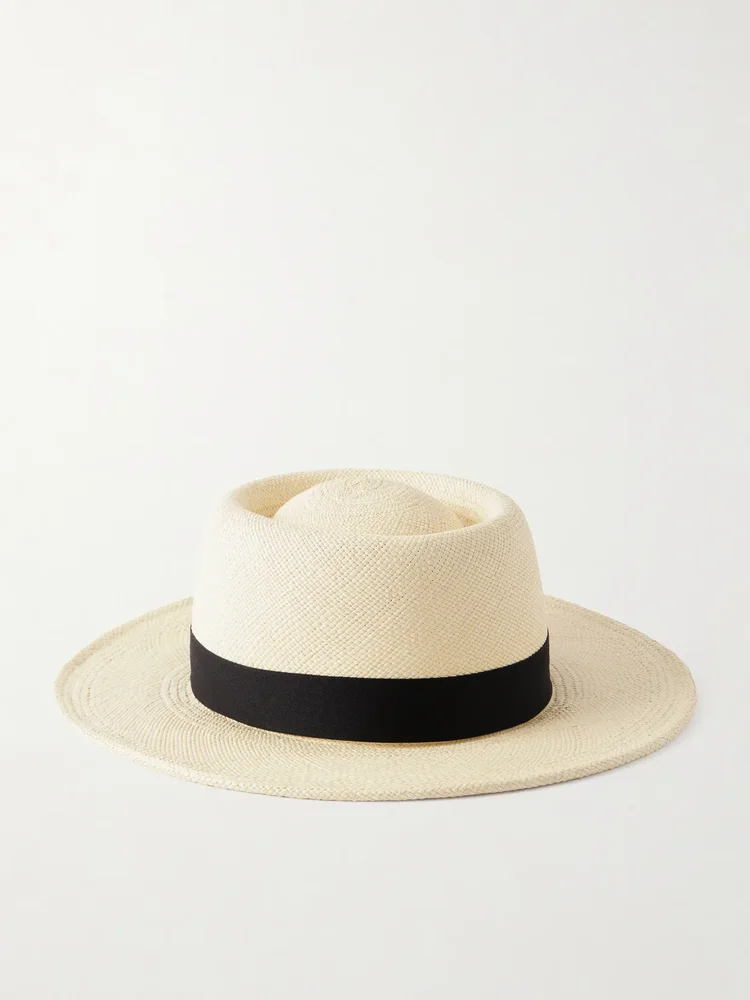 Sophia cotton-trimmed woven straw fedora