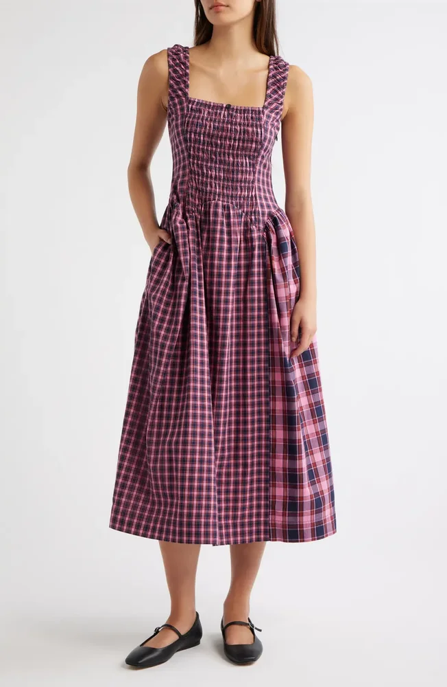 Mallory Plaid Smocked Midi Dress