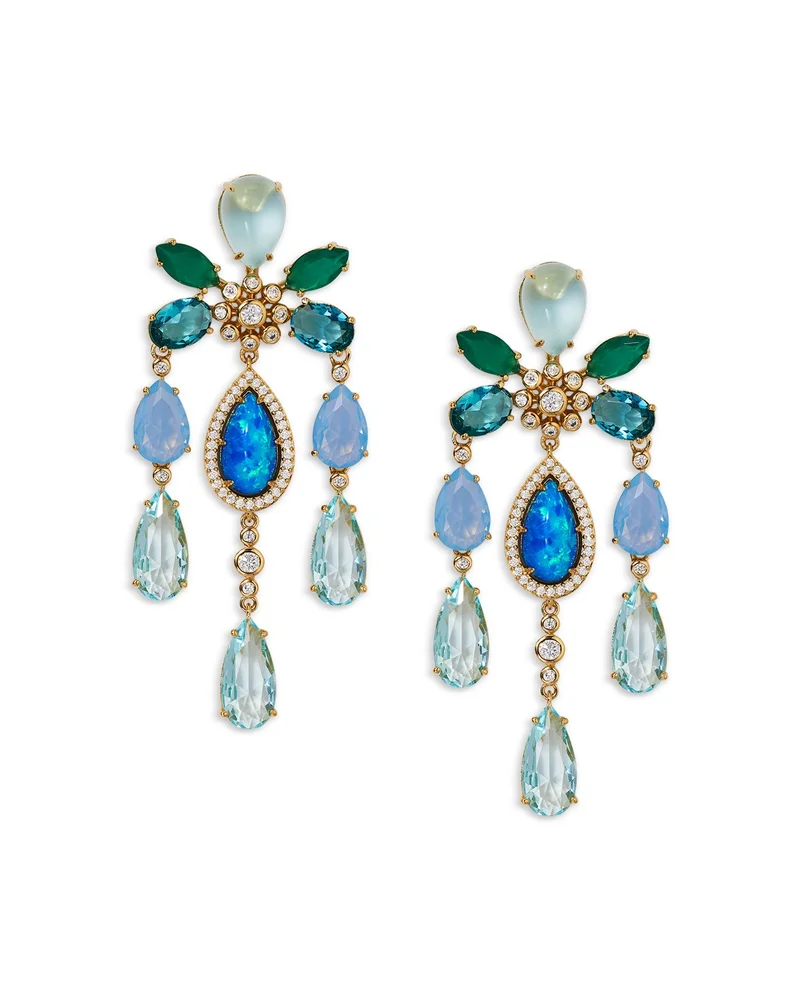 Blue Lagoon Mixed Stone Chandelier Earrings in 18K Gold Plated