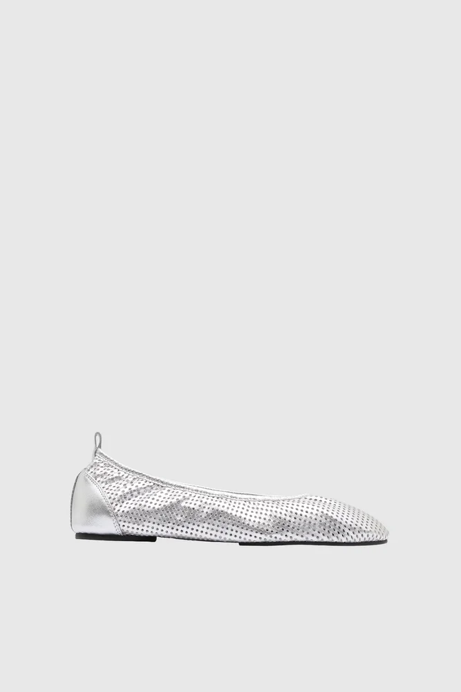 Minimal Perforated Ballet Flat - Silver