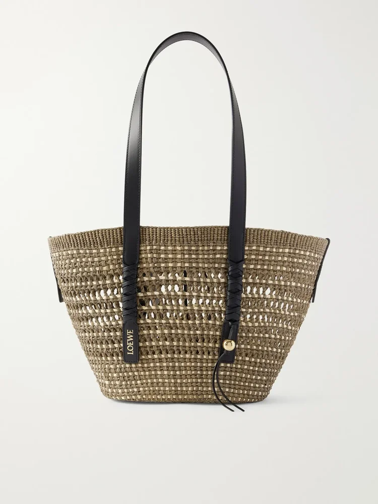 Paula's Ibiza Braid medium leather-trimmed raffia tote