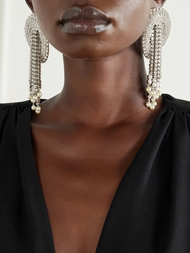 Kabarett silver-tone crystal and bead earrings