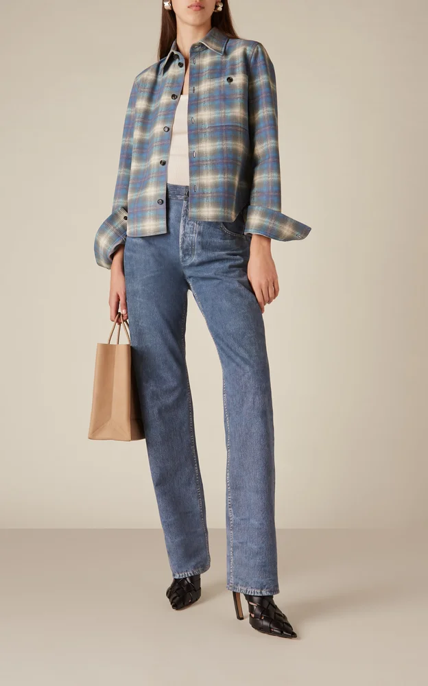 Denim-Printed Leather Trousers