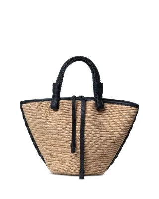 Mini Cassia Bag Black Leather & Straw