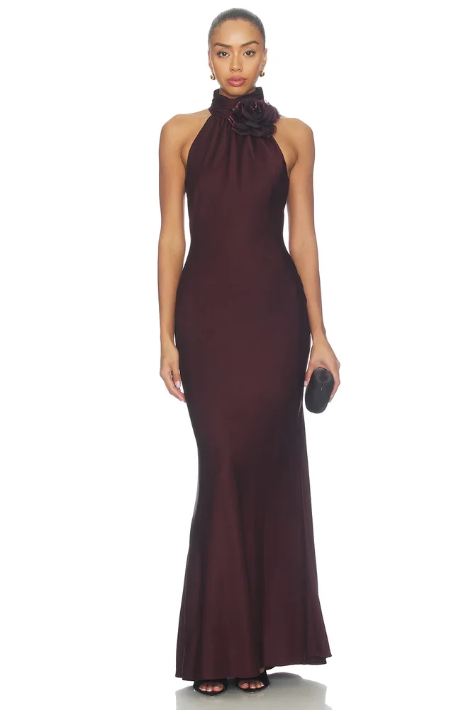 Chocolate Satin Maxi Dress