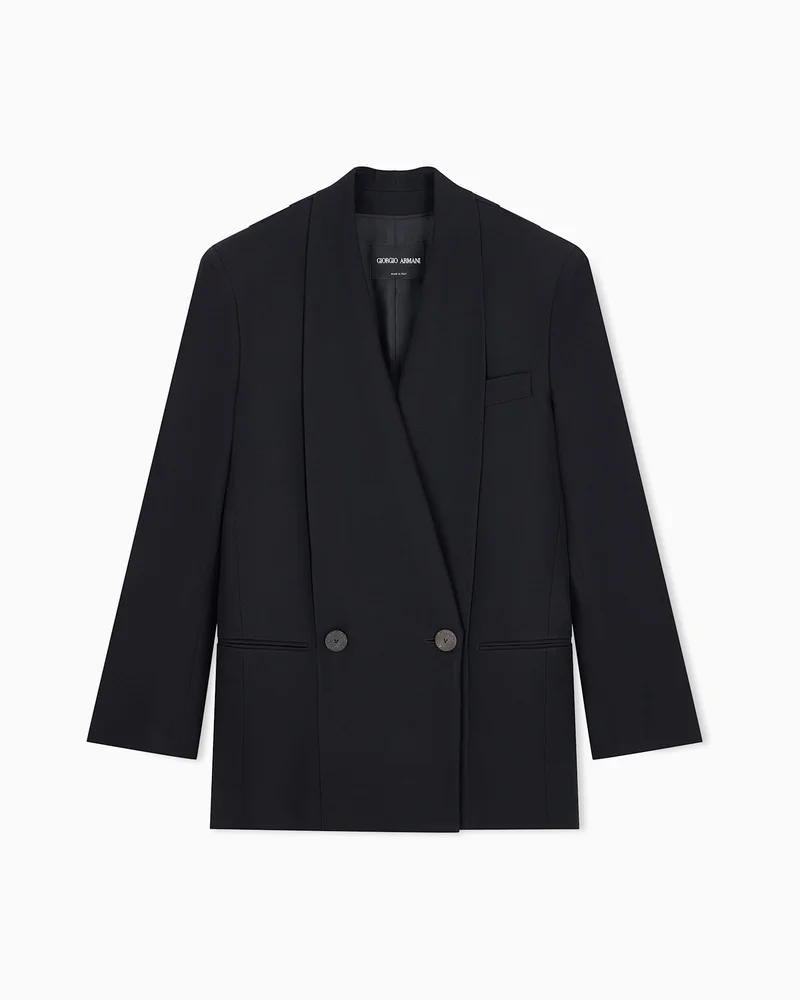 Blazer in crepe silk cady with wide lapels and pleated back