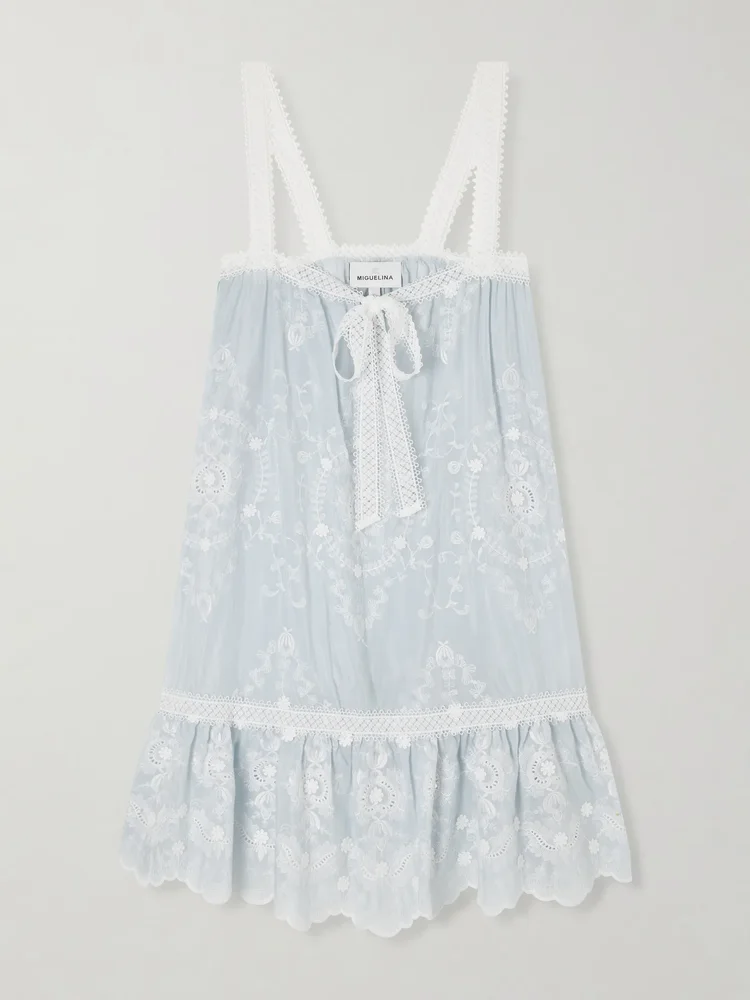 Havana bow-detailed embroidered silk-blend voile mini dress