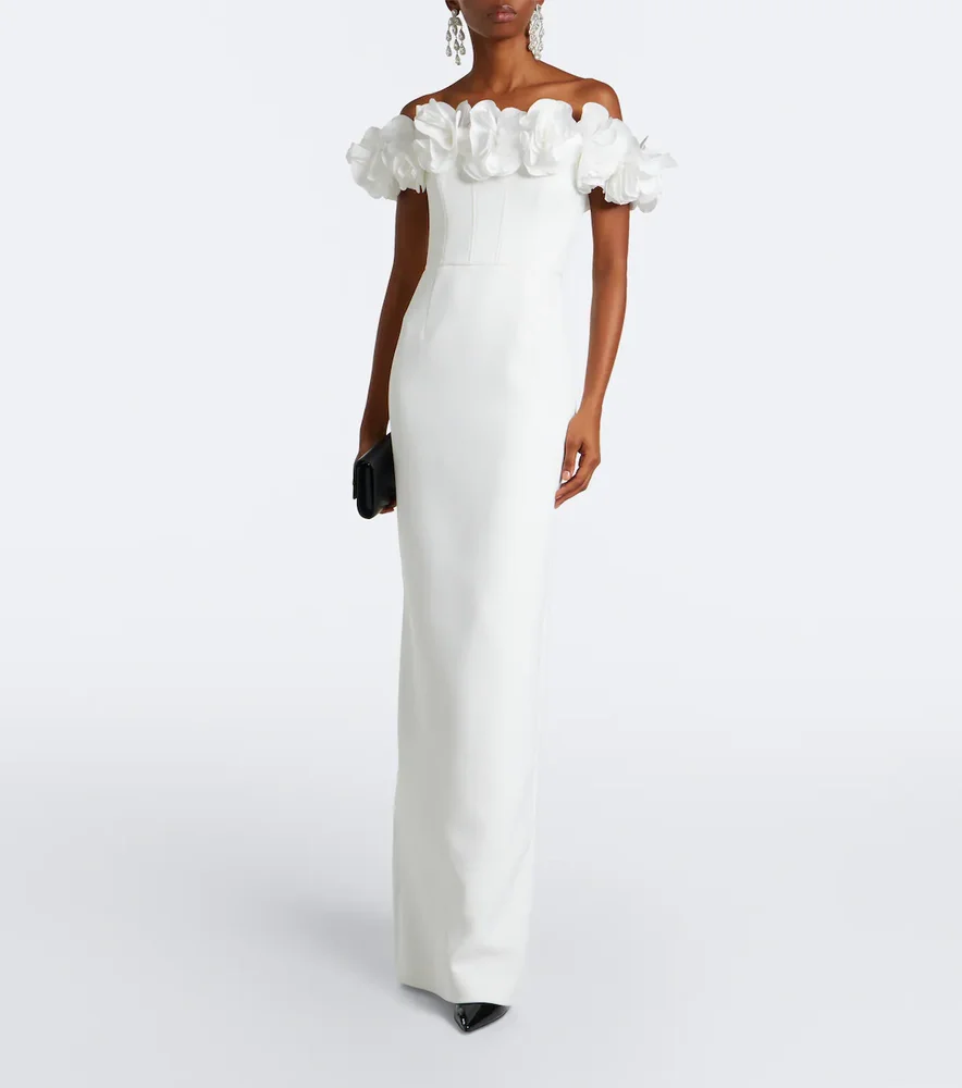 Odetta floral-appliqué crêpe gown