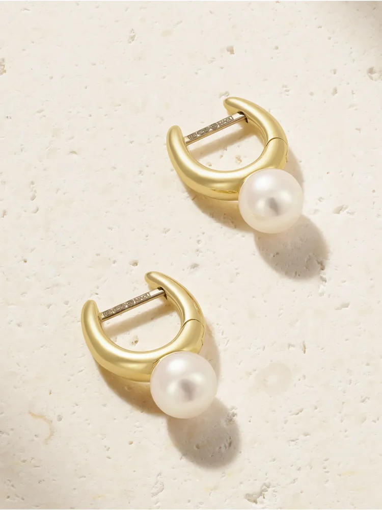 18-karat gold pearl hoop earrings