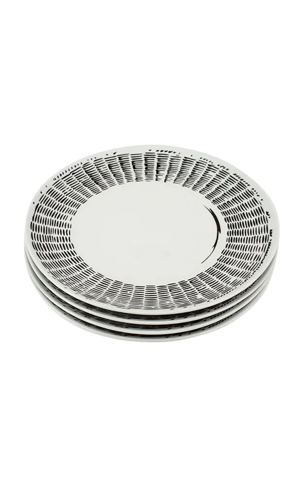 Set-of-Four Line Drawing Porcelain Dinner Plates