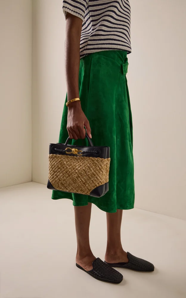 Small Andiamo Intrecciato Leather and Raffia Bag
