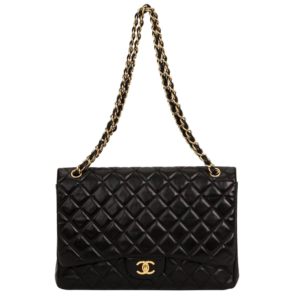 Pre-Owned Black Lambskin Maxi Single Flap Bag