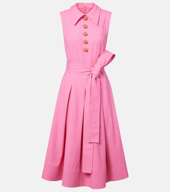 Belted twill midi dress