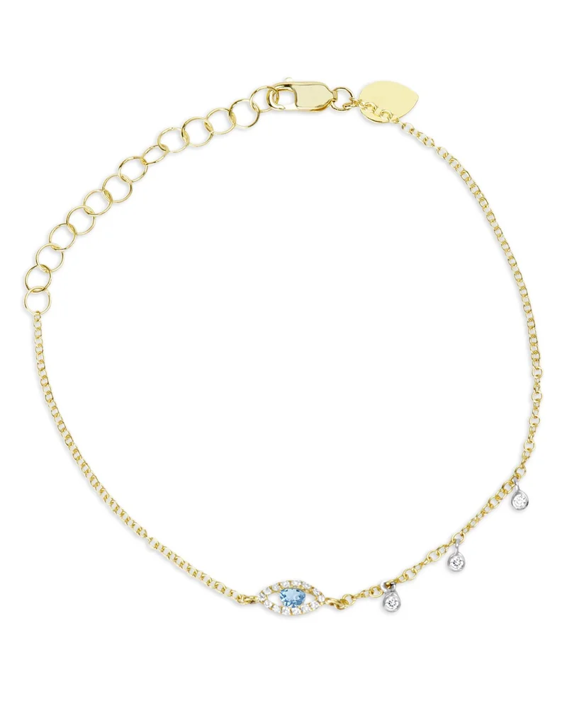 14K White & Yellow Gold Blue Topaz & Diamond Evil Eye Link Bracelet