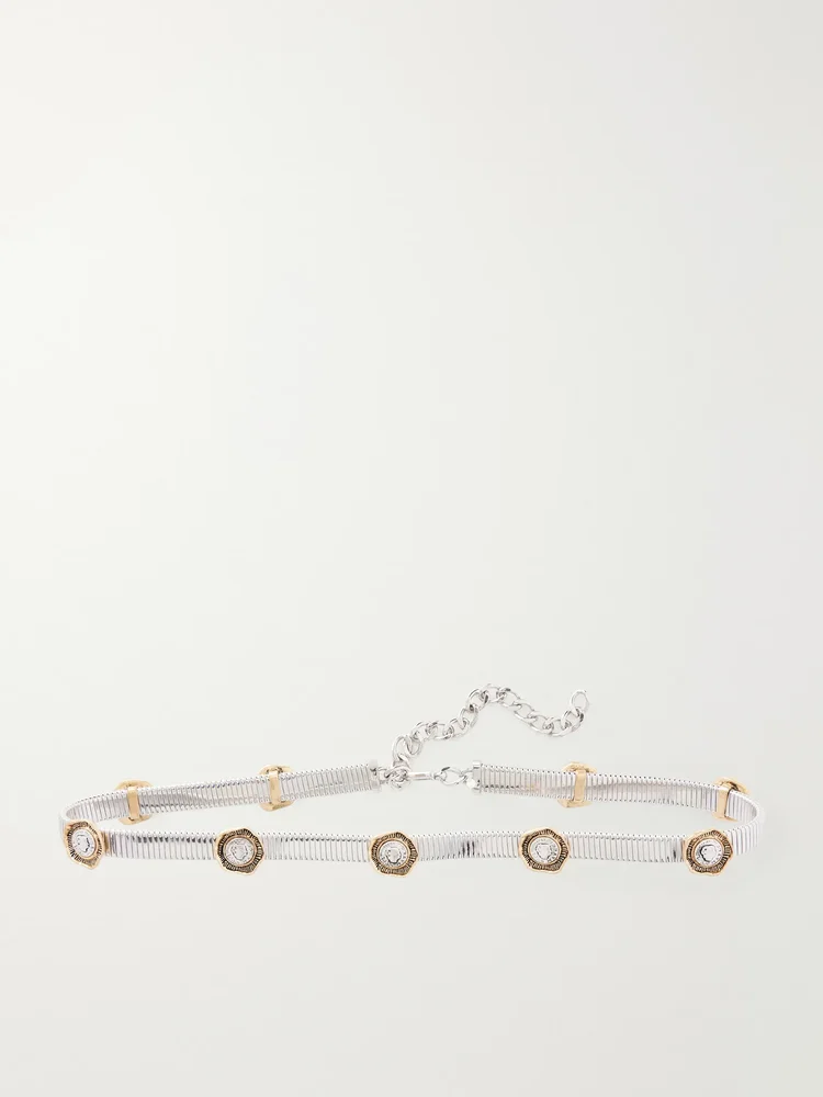 Flora embellished silver-tone belt