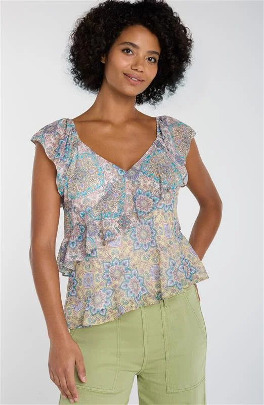 FLUTTER SLEEVE DRAPED BLOUSE