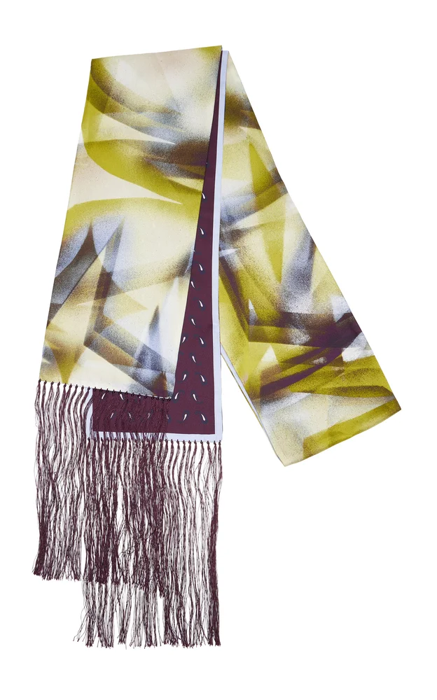 Fringed Silk-Twill Double Scarf