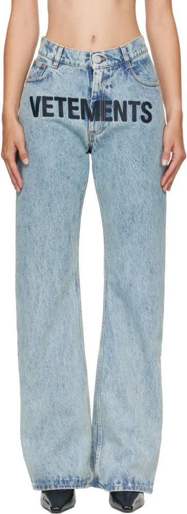 Blue Embroidered Logo O-Leg Jeans
