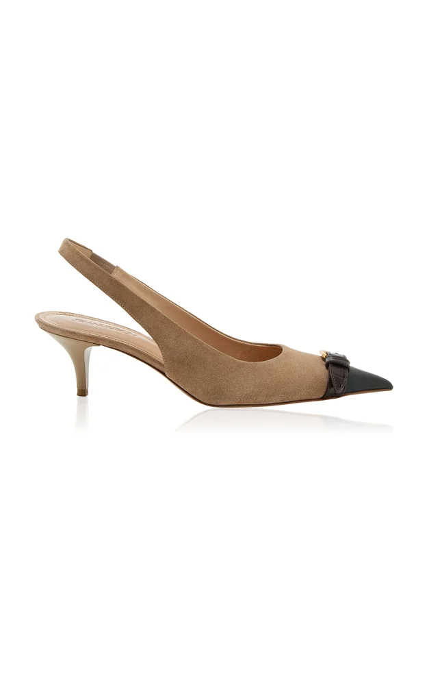 Buckled Suede Slingback Pumps