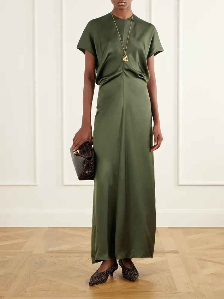 Draped crepe satin maxi dress