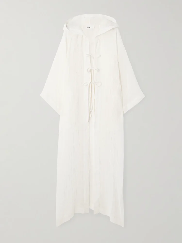Hooded crinkled linen-blend gauze kaftan