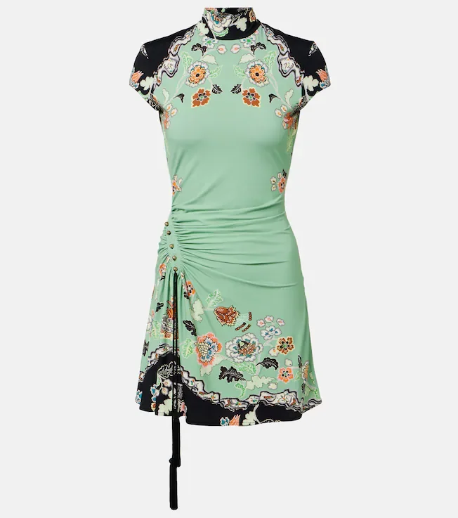 Floral gathered jersey minidress