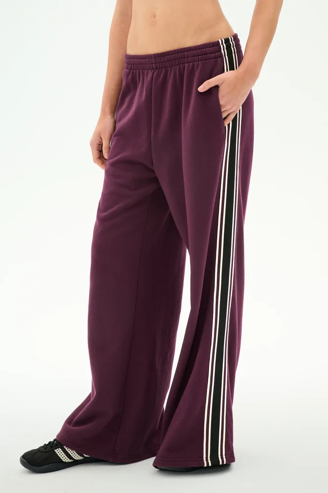 Dallas French Terry Wide Leg Sweatpant Dark Cherry/Black