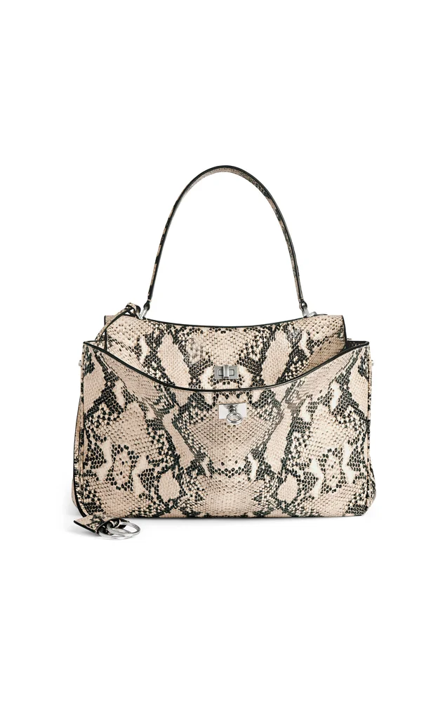 Rodeo Medium Python-Effect Leather Top Handle Bag