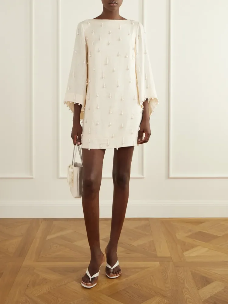 Lo Aprendido embellished linen mini dress