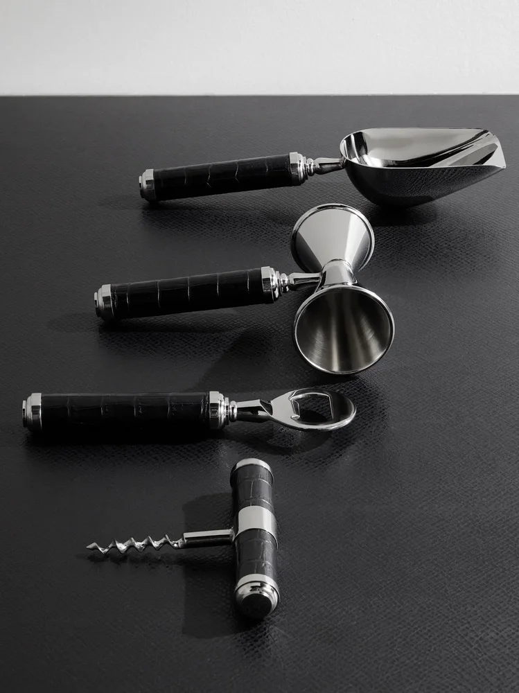 Wells Stainless Steel and Croc-Effect Leather Bar Tool Set